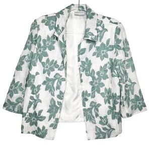 ALFRED DUNNER Petite Floral Blazer Jacket 3/4 Sleeve Green White Size 12 Petite